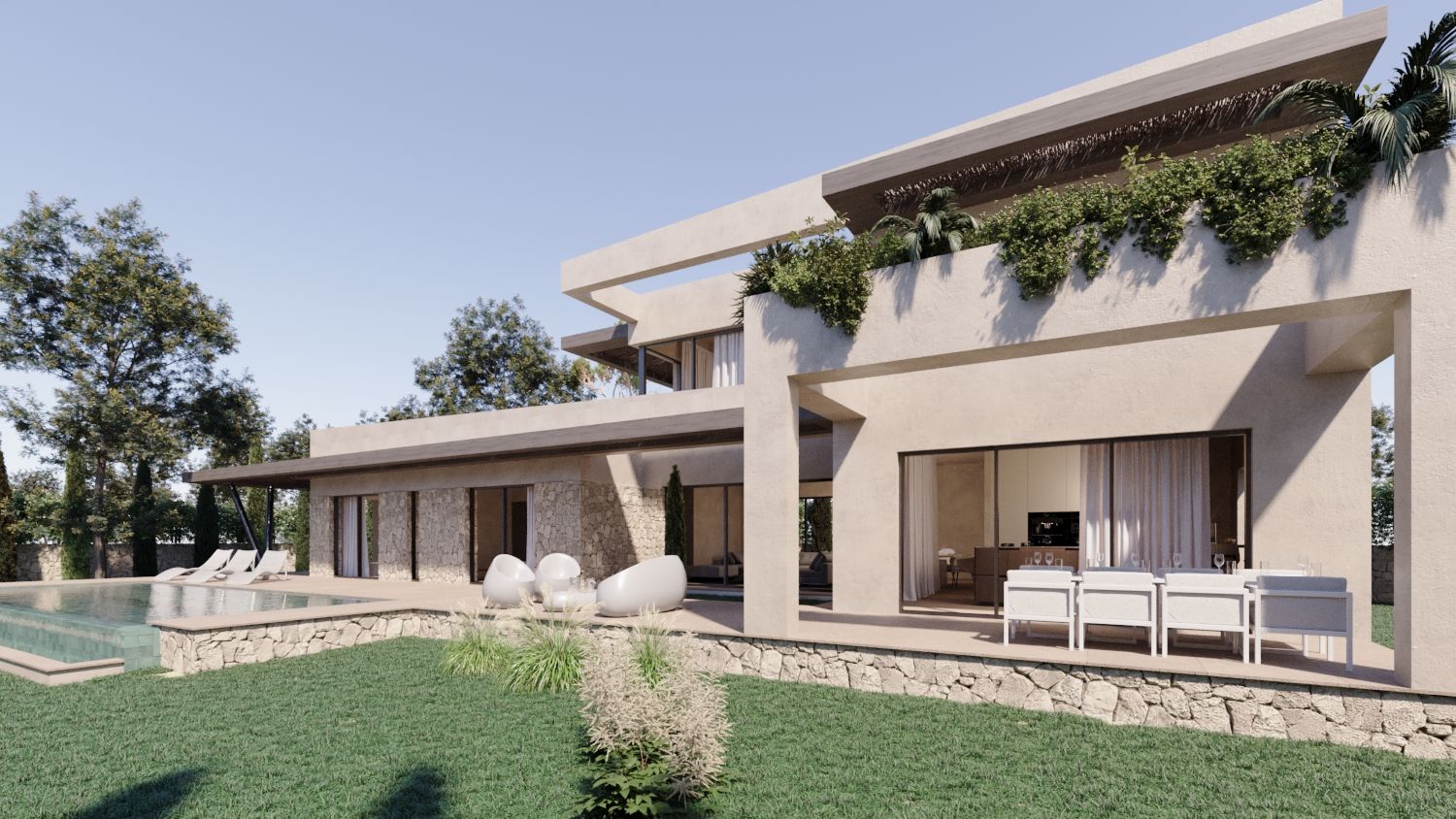 Lyxig modern villa med modern medelhavsstil och eleganta funktioner
