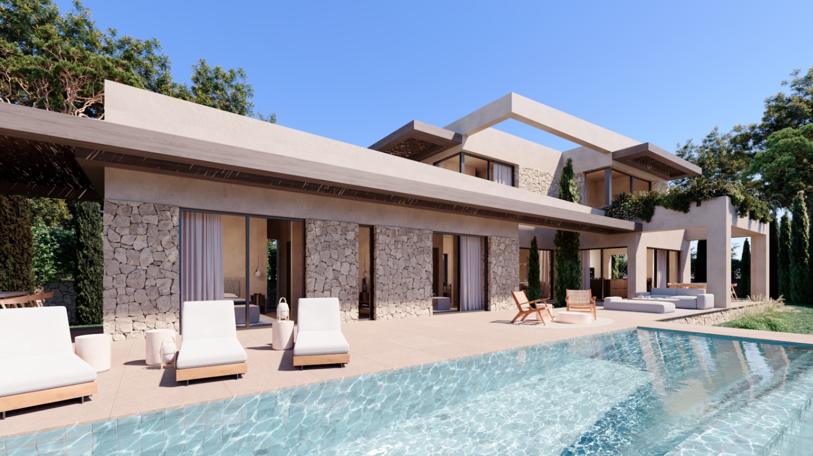 Lyxig modern villa med modern medelhavsstil och eleganta funktioner