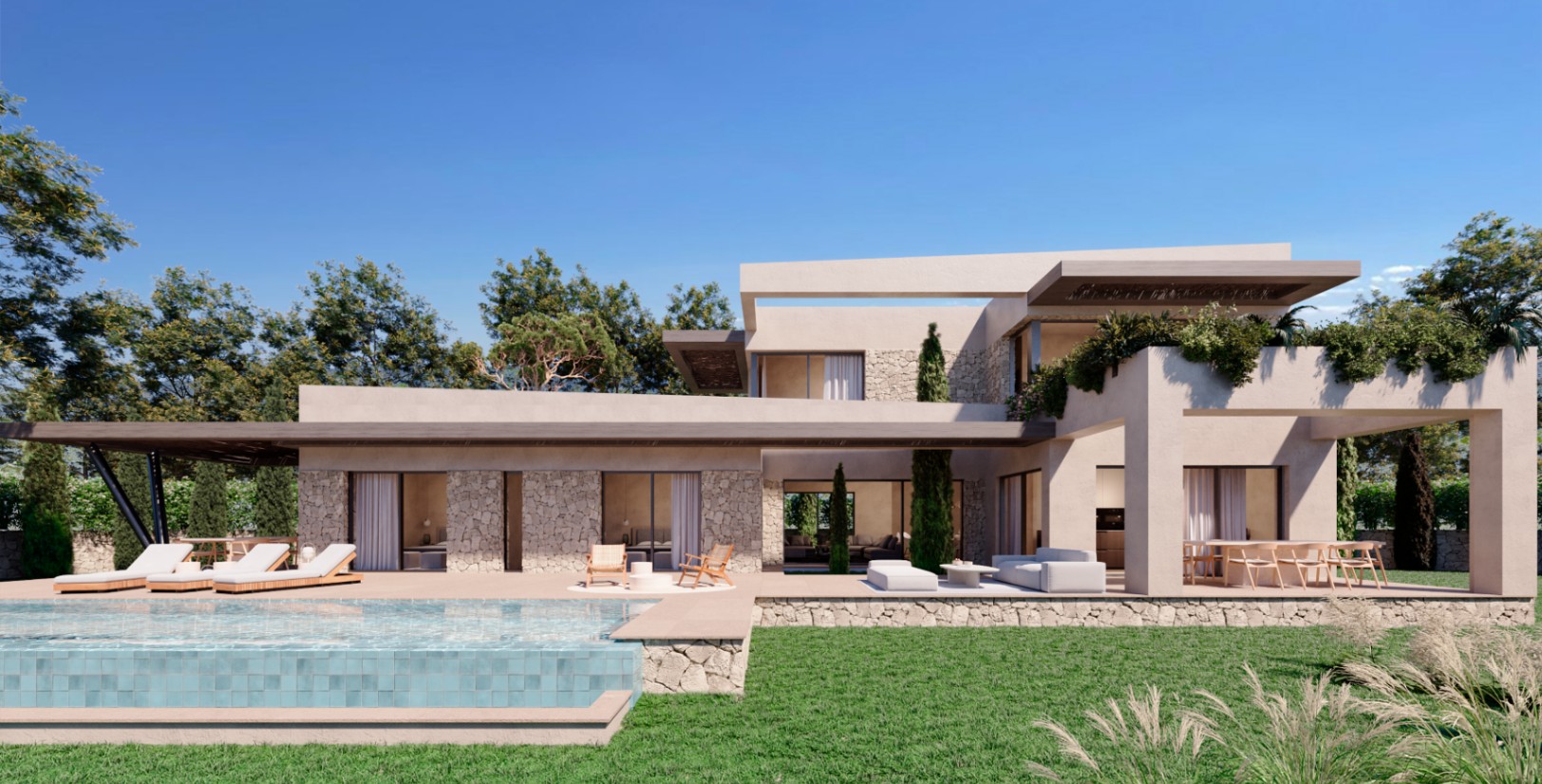 Lyxig modern villa med modern medelhavsstil och eleganta funktioner